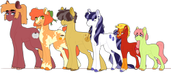 Size: 4433x1906 | Tagged: safe, artist:seasaltsailor, derpibooru import, oc, oc only, oc:apple turnover, oc:cortland pie, oc:crab apple pie, oc:daredevil, oc:pumpkin spice, oc:sapphire shimmer, pony, adopted offspring, blank flank, bow, colt, cousins, female, filly, hair bow, hair over eyes, half-siblings, magical lesbian spawn, male, mare, next generation, offspring, parent:apple bloom, parent:applejack, parent:babs seed, parent:big macintosh, parent:fancypants, parent:marble pie, parent:rarity, parent:scootaloo, parent:tender taps, parents:babscoot, parents:marblemac, parents:rarijack, parents:raripants, parents:tenderbloom, siblings, simple background, size chart, size comparison, stallion, straw in mouth, transparent background, unshorn fetlocks