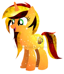 Size: 571x658 | Tagged: safe, artist:ipandacakes, oc, oc only, oc:apple spritz, pony, unicorn, female, galaxy pony, mare, offspring, parent:applejack, parent:flim, parents:flimjack, simple background, solo, transparent background, watermark