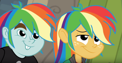 Size: 1062x547 | Tagged: safe, screencap, snails, snips, best trends forever: rainbow dash, better together, equestria girls, rainbow hair, wig