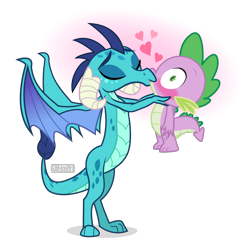 Size: 1000x1000 | Tagged: safe, artist:dm29, dragon lord ember, princess ember, spike, dragon, blushing, emberspike, eyes closed, female, floating heart, heart, kissing, male, shipping, simple background, smooch, straight, transparent background