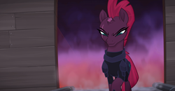 Size: 900x467 | Tagged: safe, screencap, tempest shadow, pony, my little pony: the movie, broken horn, eye scar, horn, scar, smiling, smirk, when she smiles