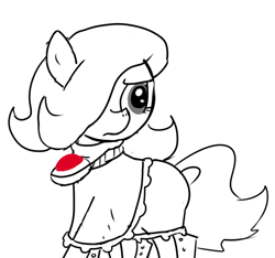 Size: 640x600 | Tagged: safe, artist:ficficponyfic, derpibooru import, oc, oc:emerald jewel, earth pony, pony, amulet, child, clothes, colt, colt quest, cyoa, determination, determined, femboy, foal, gem, hair over one eye, jewelry, male, monochrome, solo, story included