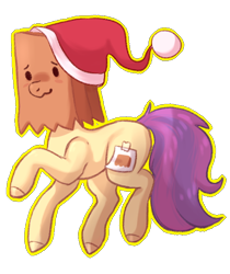 Size: 500x595 | Tagged: safe, artist:loolabye, derpibooru import, oc, oc:paper bag, earth pony, pony, christmas, fake cutie mark, female, hat, holiday, mare, paper bag, santa hat, simple background, transparent background, ych result