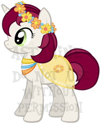 Size: 451x553 | Tagged: safe, artist:petraea, oc, oc only, oc:blumenkranz, unicorn, clothes, cute, female, flower, flower in hair, mare, obtrusive watermark, simple background, skirt, solo, transparent background, vector, watermark