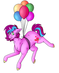 Size: 1200x1500 | Tagged: safe, artist:cinnamonsparx, oc, oc only, oc:artsy fantasy, pony, unicorn, balloon, female, mare, simple background, solo, transparent background