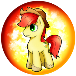 Size: 1280x1280 | Tagged: safe, artist:flamevulture17, bright mac, pony, the perfect pear, brightabetes, chibi, commission, cowboy hat, cute, hat, juxtaposition bait, male, orb, smiling, solo, stallion, stetson