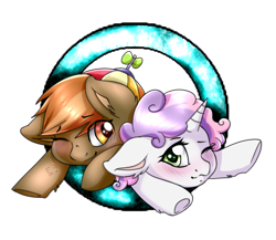 Size: 1150x1000 | Tagged: safe, artist:mimicproductions, artist:tokokami, derpibooru import, button mash, sweetie belle, pony, unicorn, contest, female, male, reward