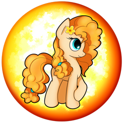 Size: 1280x1280 | Tagged: safe, artist:flamevulture17, pear butter, earth pony, pony, the perfect pear, commission, cute, female, juxtaposition bait, mare, orb, smiling, solo