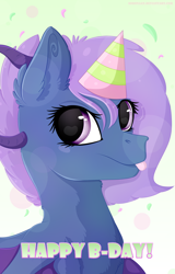 Size: 2300x3600 | Tagged: safe, artist:isorrayi, oc, oc only, dracony, hybrid, pony, female, hat, high res, mare, party hat, solo, tongue out