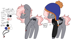 Size: 1706x929 | Tagged: safe, artist:sweetmelon556, oc, oc only, oc:immish, pegasus, pony, base used, clothes, genderfluid, multicolored hair, nonbinary, reference sheet, simple background, solo, sweater, transparent background