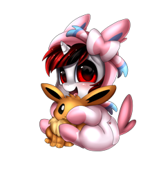 Size: 1602x1716 | Tagged: safe, artist:pridark, oc, oc only, pony, unicorn, baby, baby pony, clothes, commission, looking at you, pajamas, pokémon, simple background, smiling, solo, sylveon, transparent background