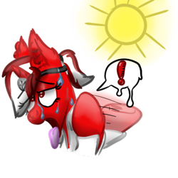 Size: 512x512 | Tagged: safe, artist:hilfigirl, oc, oc only, oc:aescula, color change, doctor, exclamation point, head mirror, hot, panting, simple background, solo, speech bubble, sun, sweat, telegram sticker, transparent background