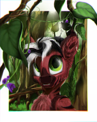 Size: 2207x2761 | Tagged: safe, artist:thelunarsea, oc, zebra, ambiguous gender, flower, forest, solo, tree, zebra oc