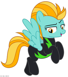 Size: 5720x6500 | Tagged: safe, artist:suramii, derpibooru import, lightning dust, pegasus, pony, the washouts (episode), absurd resolution, clothes, female, flying, mare, open mouth, simple background, solo, transparent background, uniform, vector, washouts uniform