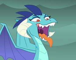 Size: 900x720 | Tagged: safe, artist:rookiex, princess ember, dragon, female, lidded eyes, mawshot, open mouth, smiling, smirk, solo, spread wings, tongue out, uvula, wings