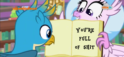 Size: 1046x486 | Tagged: safe, derpibooru import, edit, edited screencap, screencap, gallus, silverstream, what lies beneath, funny, meme, reaction image, vulgar