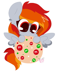 Size: 2981x3809 | Tagged: safe, artist:kittyrosie, derpibooru import, oc, oc only, oc:tridashie, pony, cookie, female, food, giant cookie, mare, simple background, solo, transparent background