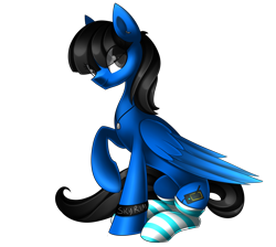 Size: 3062x2740 | Tagged: safe, artist:scarlet-spectrum, oc, oc only, oc:sonica, pegasus, pony, clothes, raised hoof, simple background, sitting, smiling, socks, solo, striped socks, transparent background
