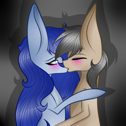 Size: 3000x3000 | Tagged: safe, artist:hestiay, derpibooru import, oc, oc only, abstract background, blushing, female, kissing, love, male, mare, oc x oc, shipping, stallion, straight