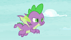 Size: 1280x720 | Tagged: safe, derpibooru import, screencap, spike, dragon, father knows beast, flying, male, solo, winged spike