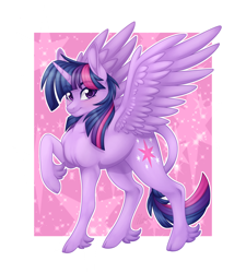 Size: 2700x3000 | Tagged: safe, artist:theanthropony, derpibooru import, twilight sparkle, twilight sparkle (alicorn), alicorn, classical unicorn, pony, cloven hooves, female, leonine tail, looking at you, mare, solo, unshorn fetlocks