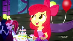 Size: 1920x1080 | Tagged: safe, screencap, apple bloom, eqg summertime shorts, equestria girls, raise this roof, adorabloom, apple bloom's bow, bare arms, bare shoulders, bow, clothes, cute, dress, fall formal, fall formal outfits, female, hair bow, sleeveless, sleeveless dress, solo focus