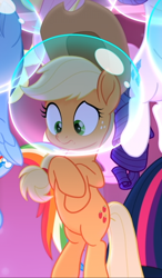 Size: 336x577 | Tagged: safe, derpibooru import, screencap, applejack, rarity, twilight sparkle, twilight sparkle (alicorn), alicorn, earth pony, pony, unicorn, my little pony: the movie, air bubble, cropped, cutie mark, female, mare, offscreen character