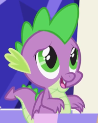 Size: 576x720 | Tagged: safe, derpibooru import, screencap, spike, dragon, father knows beast, baby, baby dragon, big eyes, chair, claws, cropped, cute, fangs, folded wings, green eyes, looking up, male, open mouth, puppy dog eyes, smiling, solo, spikabetes, throne room, twilight's castle, winged spike, wings