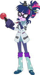 Size: 3000x5687 | Tagged: safe, artist:aqua-pony, sci-twi, twilight sparkle, eqg summertime shorts, equestria girls, mad twience, absurd resolution, clothes, device, female, glasses, lab coat, mad scientist, open mouth, screwdriver, simple background, solo, transparent background, vector