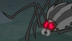 Size: 1280x720 | Tagged: safe, derpibooru import, screencap, spider, what lies beneath, glowing eyes, raised leg, red eyes, solo, spindle