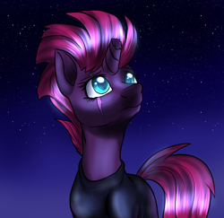 Size: 1904x1848 | Tagged: dead source, safe, artist:not-ordinary-pony, tempest shadow, pony, unicorn, my little pony: the movie, broken horn, eye scar, looking up, night, scar, solo