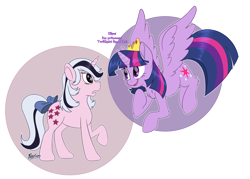 Size: 7000x5000 | Tagged: safe, artist:fluffyxai, derpibooru import, twilight, twilight sparkle, twilight sparkle (alicorn), alicorn, pony, unicorn, g1, 35th anniversary, 8th anniversary, abstract background, absurd resolution, bow, crown, flying, generational ponidox, happy birthday mlp:fim, jewelry, mlp fim's eighth anniversary, previous generation, princess, regalia, simple background, smiling, speech, starry eyes, tail bow, text, transparent background, wingding eyes, wings