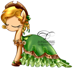 Size: 1002x932 | Tagged: safe, artist:tiffanymarsou, oc, oc only, oc:serenity rose, earth pony, pony, clothes, commission, cowboy hat, dress, eyes closed, female, gala dress, hat, mare, solo, stetson