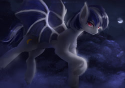 Size: 3508x2480 | Tagged: safe, artist:aidelank, oc, oc only, bat pony, pony, bat pony oc, commission, female, looking at you, mare, moon, night, solo, tree