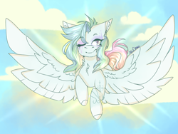 Size: 1024x768 | Tagged: safe, artist:akiiichaos, derpibooru import, oc, oc:sia, pegasus, pony, cloud, female, mare, solo