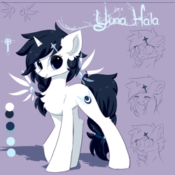 Size: 1600x1600 | Tagged: safe, artist:heddopen, derpibooru import, oc, oc only, oc:yuna hala, pony, unicorn, ear fluff, female, hairpin, mare, reference sheet, tongue out