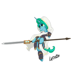 Size: 1000x1000 | Tagged: safe, artist:ghouleh, derpibooru import, oc, oc only, oc:clear diamond, pony, unicorn, armor, cloak, clothes, crossover, elspeth tirel, fantasy, female, godsend, hood, hooded cloak, magic the gathering, planeswalker, simple background, solo, spear, transparent background, weapon