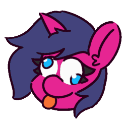 Size: 500x500 | Tagged: safe, artist:threetwotwo32232, derpibooru import, oc, oc only, oc:fizzy pop, pony, unicorn, animated, female, gif, mare, silly face, simple background, solo, tongue out, transparent background