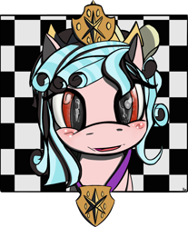 Size: 1094x1319 | Tagged: safe, artist:reflex-pony, derpibooru import, cozy glow, pegasus, pony, school raze, season 8, bust, checkerboard, crown, jewelry, regalia, simple background, solo, transparent background