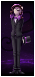 Size: 980x2133 | Tagged: safe, artist:thebowtieone, derpibooru import, oc, oc only, oc:bowtie, anthro, bowtie, clothes, female, hat, mare, pants, solo, suit, top hat, tuxedo