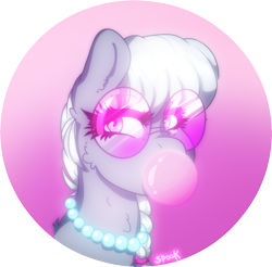 Size: 1666x1637 | Tagged: safe, artist:aaa-its-spook, derpibooru import, silver spoon, earth pony, pony, accessories, bubblegum, chewing gum, female, filly, food, glasses, gum, jewelry, necklace