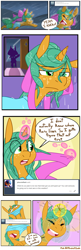 Size: 1280x3947 | Tagged: safe, artist:kryptchild, derpibooru import, snails, pony, unicorn, alternate hairstyle, ask, ask glitter shell, bow, clock, clothes, comic, dress, dripping, glitter shell, hair bow, hair magic, magic, rain, solo, speech bubble, storm, time magic, tumblr, undressing, wet
