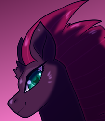 Size: 1280x1468 | Tagged: safe, artist:supergrumpybear, derpibooru import, tempest shadow, pony, unicorn, my little pony: the movie, broken horn, female, mare, no more ponies at source, purple background, simple background, solo, tumblr