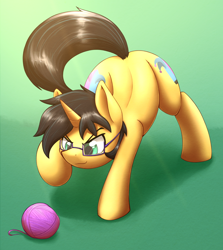 Size: 1500x1684 | Tagged: safe, artist:otakuap, oc, oc only, unicorn, behaving like a cat, both cutie marks, commission, cute, glasses, male, ocbetes, solo, stallion, yarn, yarn ball, ych result