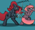 Size: 1000x851 | Tagged: safe, artist:n-o-n, derpibooru import, oc, oc only, oc:jessi-ka, oc:sweep slick, fight, money, no, punch, red hair, you messed with the wrong mare