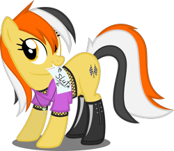 Size: 4019x3496 | Tagged: safe, artist:tsabak, derpibooru import, oc, oc only, oc:checker, oc:kakashka, earth pony, pony, boots, clothes, female, fishnet clothing, govno, jewelry, mare, mouth hold, necklace, note, shirt, shoes, simple background, slut, solo, transparent background, vector