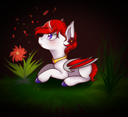 Size: 3000x2737 | Tagged: safe, artist:hanaty, derpibooru import, oc, oc only, oc:garnet last dreamy, bat pony, bat pony oc, female, flower, flower in hair, solo