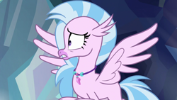 Size: 1280x720 | Tagged: safe, derpibooru import, screencap, silverstream, hippogriff, what lies beneath, female, jewelry, necklace, solo, spread wings, wings