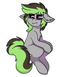 Size: 4000x4000 | Tagged: safe, artist:spoopygander, derpibooru import, oc, oc only, oc:elli, earth pony, pony, chest fluff, ear fluff, female, floppy ears, mare, multicolored hair, outline, simple background, sitting, solo, squint, transparent background