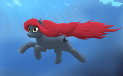 Size: 2857x1780 | Tagged: safe, artist:vicmanone, derpibooru import, oc, oc:jessi-ka, ocean, red hair, swimming, underwater, water